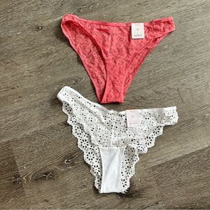 NWT XS 0-2 Auden Cheeky Lace Underwear Coral & White Lot of 2
